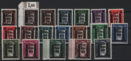 D. - OST, Lokalausgaben, Glauchau, 1945, Mi.- Nrn.: 1- 19! **! Je tief(st)geprüft Zierer BPP! Selten!