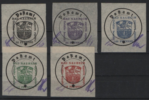 Lockalausgaben, West, 1945, Bad Nauheim, Mi.- Nrn.: 4-8, Type I/II, je mit Plf.: IV, **, je doppelt tiefstgeprüft Zierer BPP! Luxusqualität! Selten!