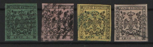 Italienische Staaten, Modena, Mi.- Nrn.: 1I, 2II, 3 +  4 II, gestempelt, in kabinett- Luxuserhaltung! Selten!