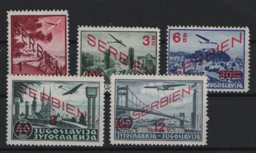 III. Reich, Dt. Bes. II. WK, Serbien, 1941, Mi.- Nrn.: 26- 30, **, Kabinettsatz!