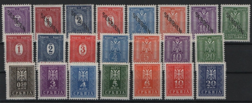 III. Reich, Dt. Bes. II. WK, Serbien, 1941 / 43, Portomarken, Mi.- Nrn.: 1- 22, **, 3 Kabinettsätze! Selten!