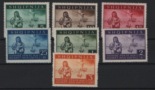 III. Reich, Dt. Bes. II. WK, Albanien, 1944, Mi.- Nrn.: 15- 21, **, Kabinettsatz! Selten!