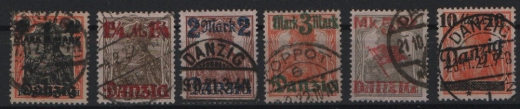 Danzig, 1920, Mi.- Nr.: 41 I- 46 I, gestempelt! 41 I- 45 I geprüft BPP (2) / Infla Berlin! Kabinettsatz! Selten!