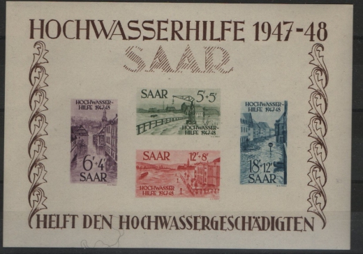 Saarland, 1948, Mi.- Nrn.: Bl. 1 + 2, **! Das Hochwasser- Blockpaar, je Fotoattest Geigle BPP: e+e! Luxussatz!