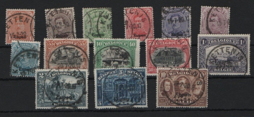 Eupen, 1920, Mi.- Nrn.: 1- 14, gestempelt, Kabinett- / Bedarfserhaltung, selten!