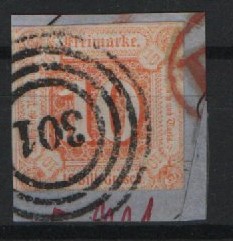 T. + T., > ca. 1859, Mi.- Nr.: 19, auf kl. Briefstück, gestempelt, alt- Signiert / geprüft! Kabinettstück!