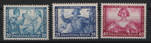 III. Reich, 1933, Mi.- Nrn.: 505A- 507, **, Kurz-Satz, mit akt. Fotoattest Schlegel BPP; echt und einwandfrei! Luxussatz!