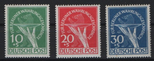 Berlin, 1949, Mi.- Nrn.: 68- 70, **, Der Währungsgeschädigten- Satz, kpl. Satz, je tiefstgeprüft Schlegel BPP! Luxussatz!