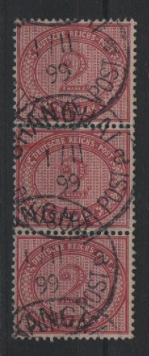 Dt. Auslandspostämter, China, 1899, Mi.- Nr.: V 37 (3x im senr. 3er- Streifen, gestempelt, Qualitätsstück, Selten!