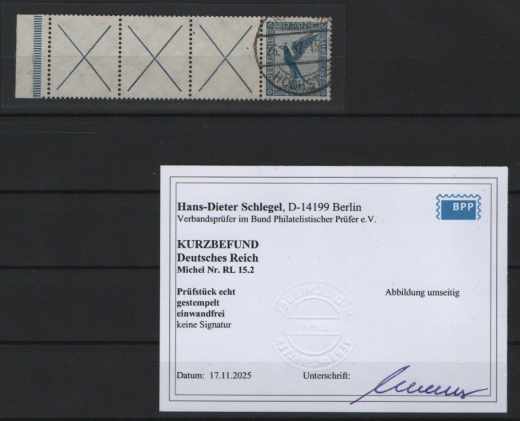 DR / Weimar, 1932, Zusammendrucke, Mi.- Nr.: RL 15.2, gestempelt! K.- Befund Schlegel BPP: e+e! Luxusstück! Selten!