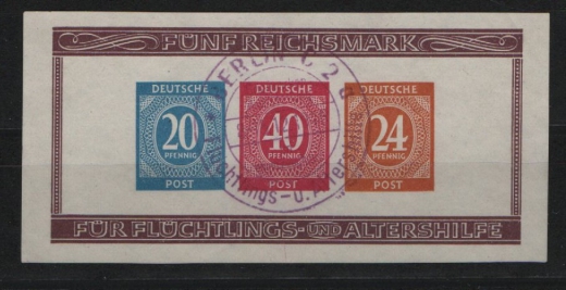 Allierte Besetzung / Kontrollrat, 1946, Mi.- Nr.: Bl. 12 B, gestempelt, Qualitätsstück!