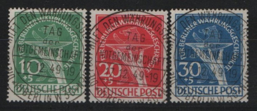 Berlin, 1949, Mi.- Nrn.: 68- 70, Der Währungsgeschädigtensatz gestempelt, FA Schlegel BPP; e+e! Luxussatz!