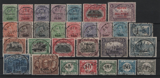 Eupen / Malmedy + Eupen und Malmedy, 1920, kpl. Gebiet (je Mi- Haupt.- Nr.: 1x), gestempelt, Bedarfserhaltung, selten!