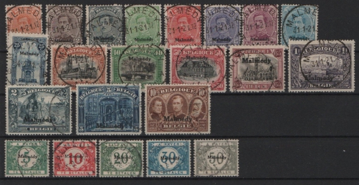 Eupen / Malmedy + Eupen und Malmedy, 1920, kpl. Gebiet (je Mi- Haupt.- Nr.: 1x), gestempelt, Bedarfserhaltung, selten!