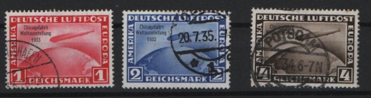 III. Reich, > 1933, Mi.- Nr.: 496- 98, gestempelt, die Chikagofahrt geprüft Schlegel BPP, u.a.! Guter Bedarfssatz! Selten!