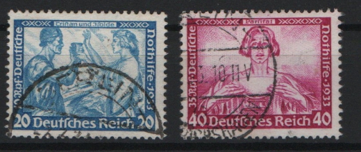 III. Reich, 1933, Mi.- Nrn.: 505 B + 507 A, gestempelt, je tiefgeprüft Schlegel BPP! Kabinettstücke! Selten!