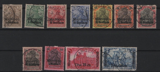 Dt. Auslandspostämter, Marokko, 1900 / 03, Mi.- Nrn.: 7- 17 I , **, gestempelt! Qualitätssatz! Selten!