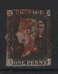 Großbritanien, ca. 1840, Mi.- Nr.: 1, gestempelt! Die legendäre, erste Briefmarke der Welt! Bedarfserhaltung! Selten!