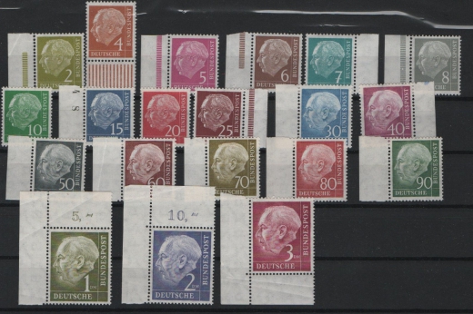 BRD, 1954, Mi.- Nrn.: 177- 196, Der Heuss- Satz, **, viele vom Sr. / Ur. / ER! In dieser Form selten!