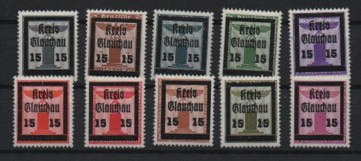 D. - OST, Lokalausgaben, Glauchau, 1945, Mi.- Nrn.: 20- 29! **! Je tiefgeprüft Richter! Selten!