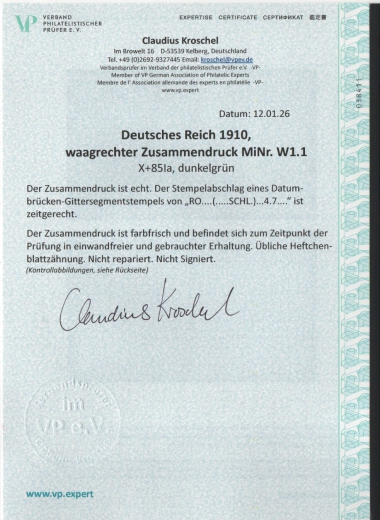 DR, Germania Friedensdruck, 1910, Zusammendrucke, Mi.- Nr.: W 1.1, gestempelt! akt. FA Kroschel VPeV: e +e Selten!