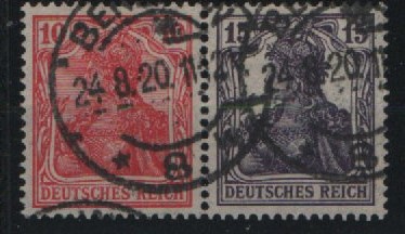 DR, Germania, 1920, Zusammendrucke, Mi.- Nr.: W12fa, gestempelt, akt. FA Kroschel VPeV/ VPEX, e + e! Luxusstück! Selten!