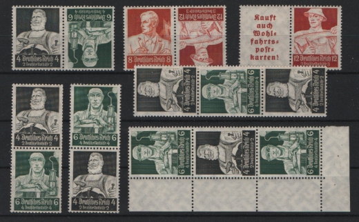 III. Reich, 1934, Lot Zusammendrucke, Mi.- Nrn.: K 23- W 101 (ohne S 229), Stände! **! Seltenes Lot!
