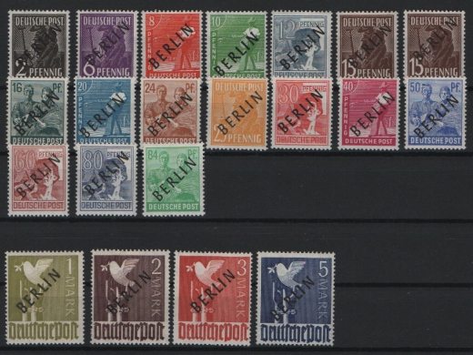 Berlin, 1948, Mi.- Nrn.: 1- 20, kpl., Der Schwarz- Aufdruck- Satz, **, je tiefstgeprüft Schlegel BPP! Selten!