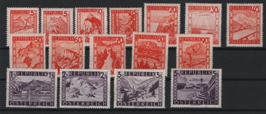 ÖSTERREICH, 1948, Mi.- Nrn.: 838- 853, Landschaften, **!