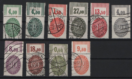 DR / Weimar, 1927 / 33, Dienstmarken, kl. Lot ex Mi.- Nr.: D 115 X / 129X WOR, gestempelt! Bedarfsstücke, selten!