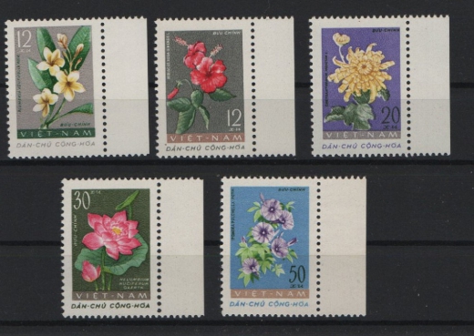 Nordvietnam, Mi.- Nrn.: 206- 210, Blumen, (*) / o.G., wie verausgabt, selten!