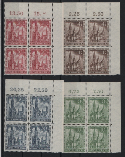 Berlin, 1953, Mi.- Nrn.: 106- 109 (je 4x im ER- 4er- Block!), **, selten!