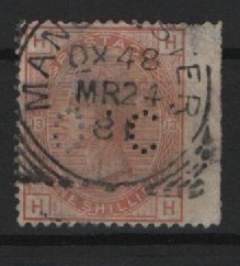 GB, Mi.- Nr.: 53, gestempelt (vom Sr.), mit Perfin, gute Bedarfserhaltung, selten!