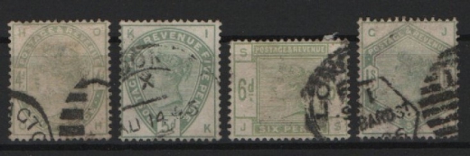 GB, 1883, Mi.- Nr.: 77, 78, 79 + 81, gestempelt, je gute Bedarfserhaltung, selten!