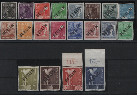 Berlin, 1948, Mi.- Nrn.: 1- 20, kpl., Der Schwarz- Aufdruck- Satz, **, (20 mit Or.) je tiefstgeprüft Schlegel BPP! Selten!