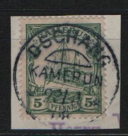 Dt. Kolonien, Stempel, Kamerun, 1908, Dschang auf Mi.- Nr.: 8, mit kl. Briefstück! Luxusstück! Selten!