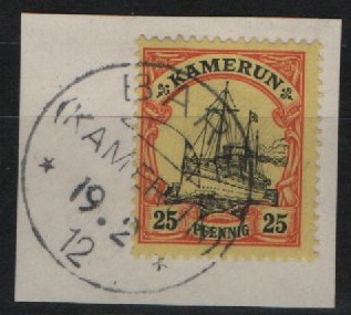 Dt. Kolonien, Stempel, Kamerun, 1912, Bare auf Mi.- Nr.: 11, mit kl. Briefstück! Luxusstück! Selten!