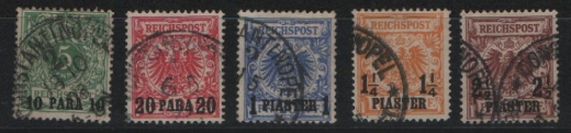 DAP Türkei, 1889, Mi.- Nrn.: 6- 10, gestempelt, Mi.- Nrn.: 9 + 10 je tiefstgeprüft Dr. Steuer VÖB! Qualitätssatz! Selten!