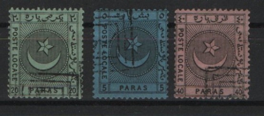 Osmanisches Reich / Türkei, Kostantinopel / Lokalausgaben, ca. 1918: 5, 20 + 40 Paras, gestempelt! Selten!