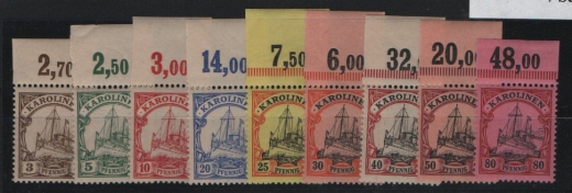 Dt. Kolonien, Karolinen, 1900, Mi.- Nrn.: 7- 15 (je vom / mit Or.), **! Selten!