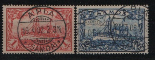 Dt. Kolonien, Samoa, 1902 / 6, Mi.- Nrn.: 16 + 17, gestempelt, je tiefstgeprüft Bothe BPP! Selten!