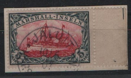 Dt. Kolonien, Samoa, 1907, Mi.- Nrn.: 19 (mit Sr.), gestempelt, auf kl. Briefstück, tiefstgeprüft Pfenninger, u.a.! Sehr selten!