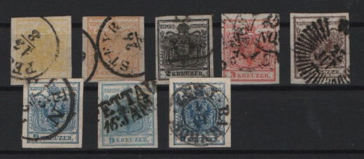 K. & K. Österreich, Mi.- Nrn.: 1x- 9x, gestempelt, in Pracht- Luxusqualität! Sehr selten, in dieser guten Qualität, als Satz!