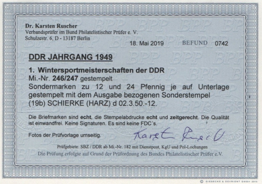 DDR, 1949, Mi.- Nrn.: 246 + 247, je auf Briefstück und ESST! Luxusqualität! Sehr selten!