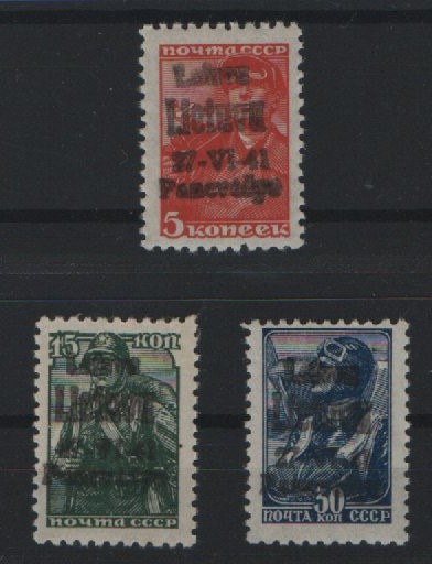 III. Reich / Dt. Bes. Litauen, Ponwesch, 1941, Mi.- Nrn.: 1- 3, **, je tief(st)geprüft Krischke! Sehr sehr selten!