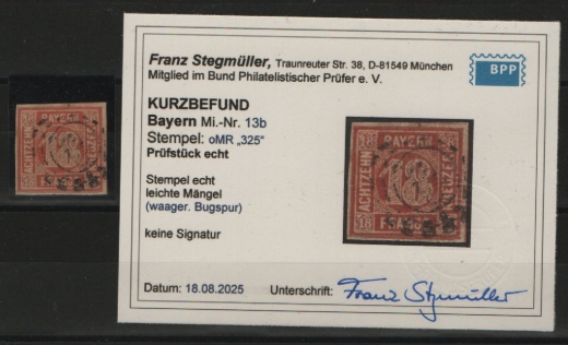 Bayern, 1862, Mi.- Nr.: 13 b, gestempelt, KB Stegmüller BPP; e+ ...! Gutes Bedarfs- / Kabinettstück! Selten!