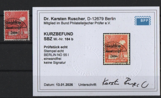 SBZ, Allgemeine Ausgaben, 1948, Mi.- Nr.: 184 b, gestempelt, akt. K.- Befund Dr. Ruscher BPP, e + e! Luxusstück, Selten!