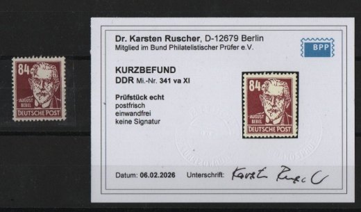 DDR, 1953, Mi.- Nr.: 341 va XI, **, aktueller K.- Befund Dr. Ruscher BPP: echt und einwandfrei!