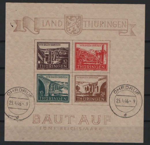 Thüringen, 1946, Bl. 4 ya, gestempelt, mit  Fotoattest Ströh BPP: e + e!, Qualitätsstück, sehr selten!