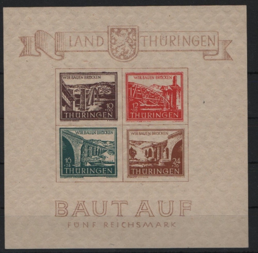 Thüringen, 1946, Bl. 4 a y, **, mit Fa Ströh BPP: echt + einwandfrei, Luxusstück!